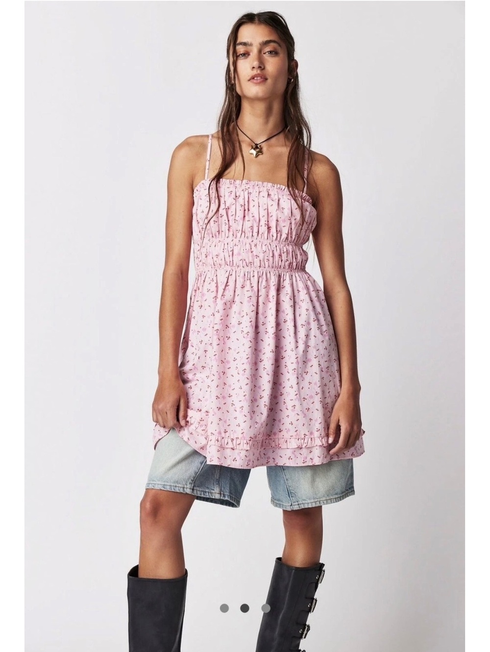 Free People Gabby Pink Floral Smocked Mini Dress XL - Boho Cottagecore